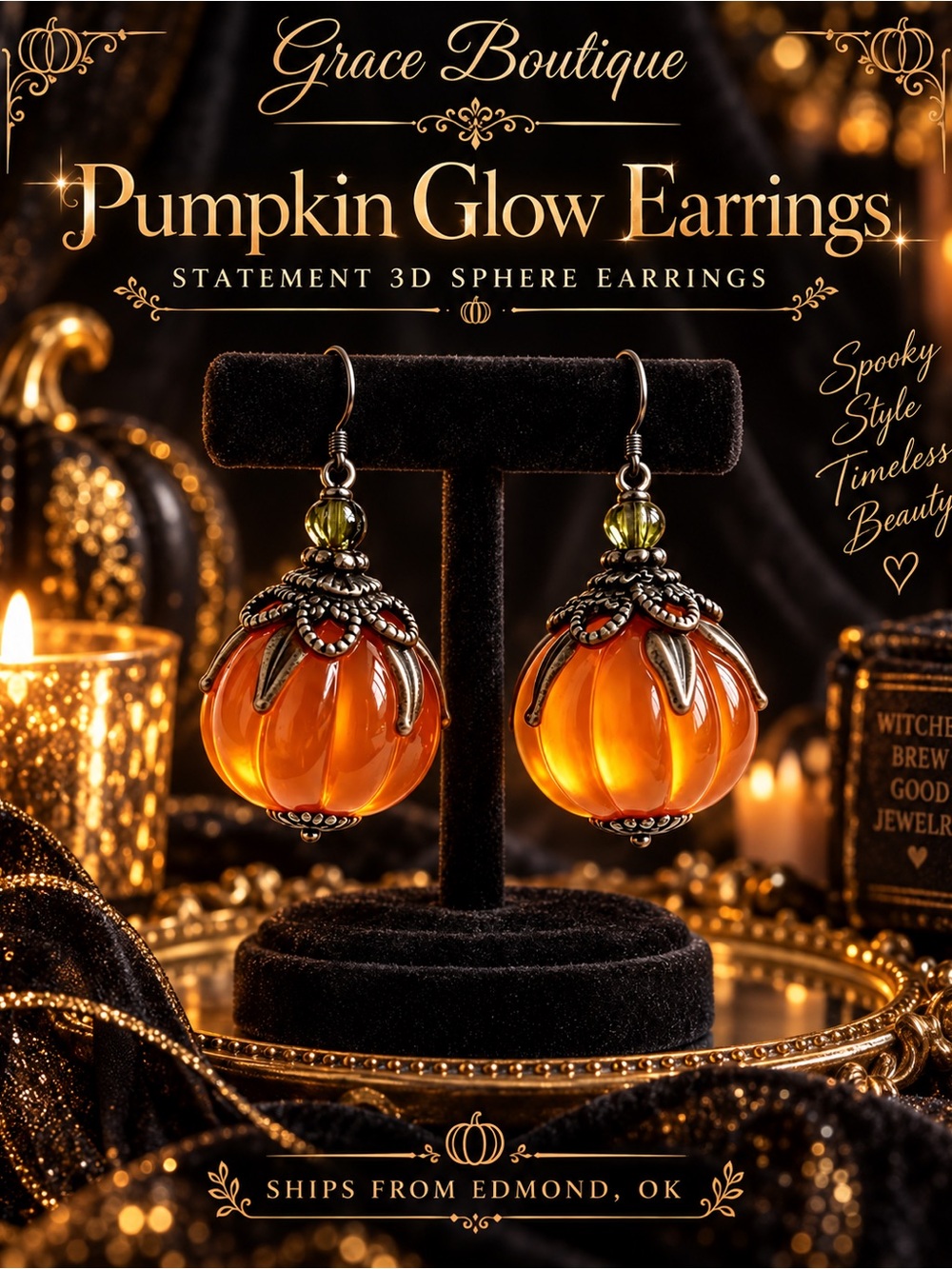 Pumpkin Glow Earrings - Orange Statement Sphere